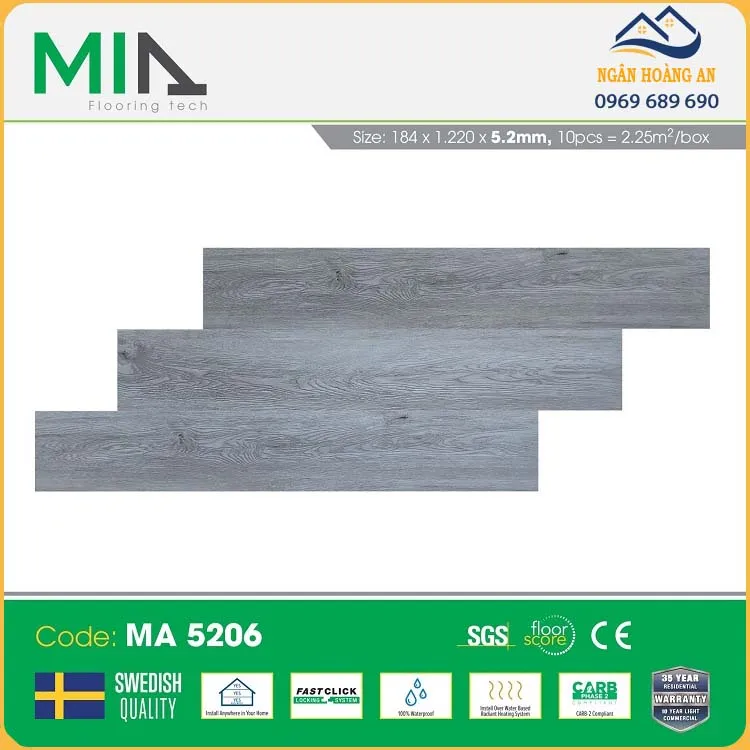 Sàn Nhựa Vinyl Hèm Khóa Giả Gỗ MIA MA 5206 Dày 5.2mm 